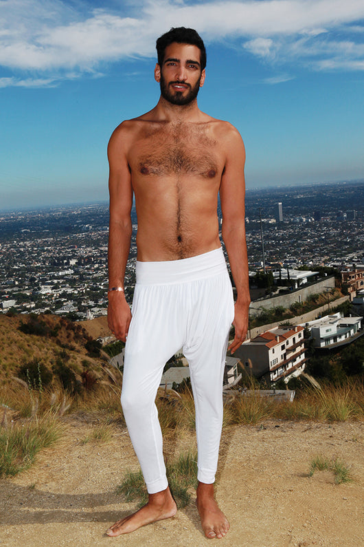 White-Cotton-Organic-Kundalini-Mens-Yoga-Pants-Clothes